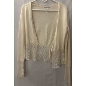 Jones New York Womens Sm Ivory Knit Tie-Front Crochet Cardigan Shrug Cardigan